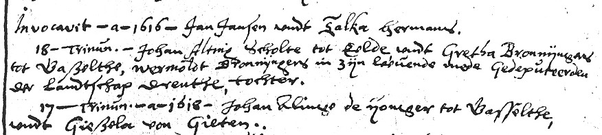 Trouwboek Gasselte 1616 Johan Alting en Margaretha Bronniger